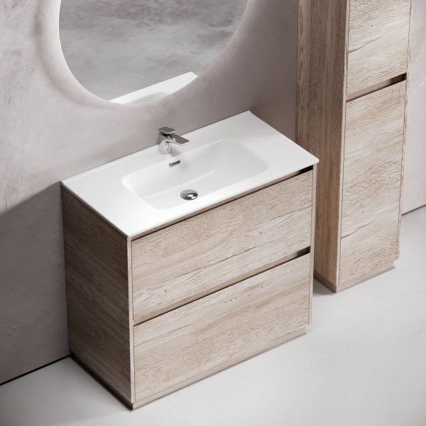 Тумба под раковину SANCOS Libra Floor напольная, 890х450х840, c двумя ящиками оснащенными доводчиками, дуб галифакс натуральный,  LB90FEG