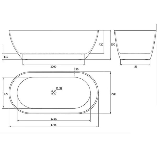 Каменная ванна Azario Vivaldi 179x79 круглый перелив (AZ-81024)