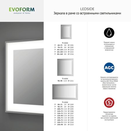 Зеркало Evoform Ledside BY 2213 150x90 серый