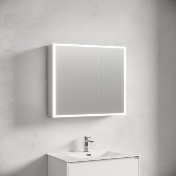 Зеркальный шкаф для ванной комнаты из алюминия SANCOS Evoke 800x700х136 мм с LED подсветкой  SC8080