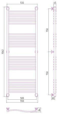 Полотенцесушитель водяной Сунержа Флюид+ 00-0222-1550 150х50 хром