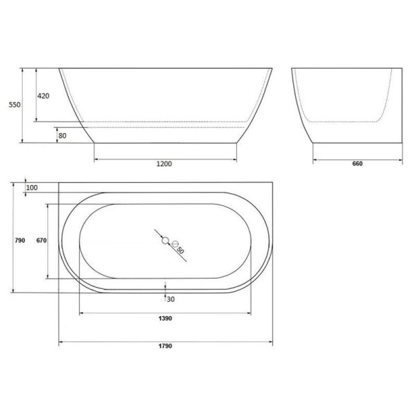 Каменная ванна пристенная Azario Verdi 169x86 круглый перелив (AZ-81030)