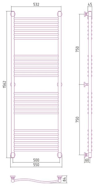 Полотенцесушитель водяной Сунержа Флюид+ 00-0222-1550 150х50 хром