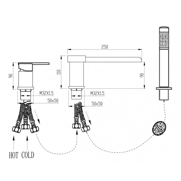 Смеситель на борт ванны Groсenberg GB6008-2BL, черный