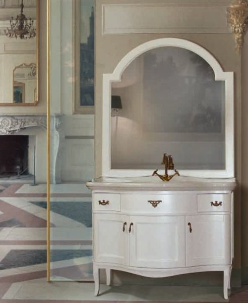 Тумба с раковиной Tiffany World Victory 112, 2 ящика, 3 дверцы, белая матовая, ручки золото