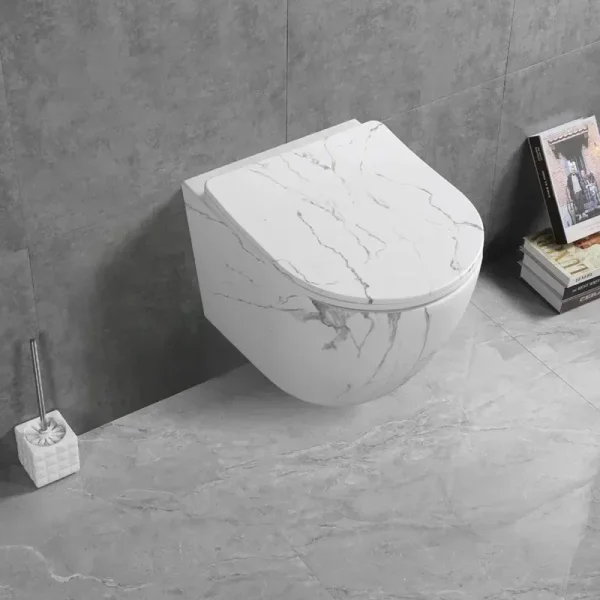 Унитаз подвесной Ceruttispa Sella Aria CT9532 безободковый, торнадо, с сиденьем микролифт, белый мрамор