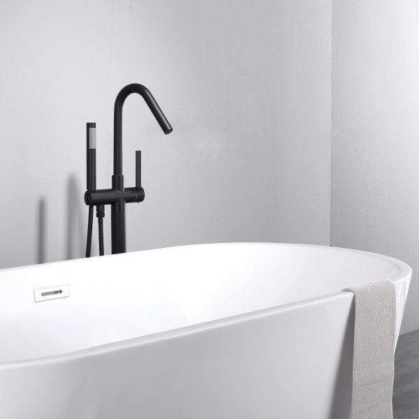 Смеситель напольный черный для ванны с душем с поворотным изливом BOND Circle B05-4988