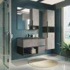 Тумба-умывальник COMFORTY "Франкфурт-90" бетон светлый с раковиной  COMFORTY 90E черная матовая