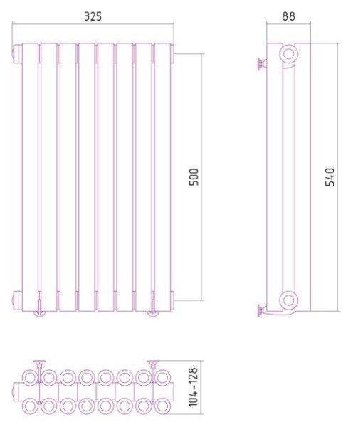 Дизайн-радиатор Сунержа Эстет 500х325 хром (8 секций) водяной