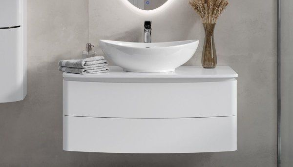 Тумба под раковину Velvex Luna 1000-0-2 со столешницей навесная белый (tp.LUN.100.2Y)