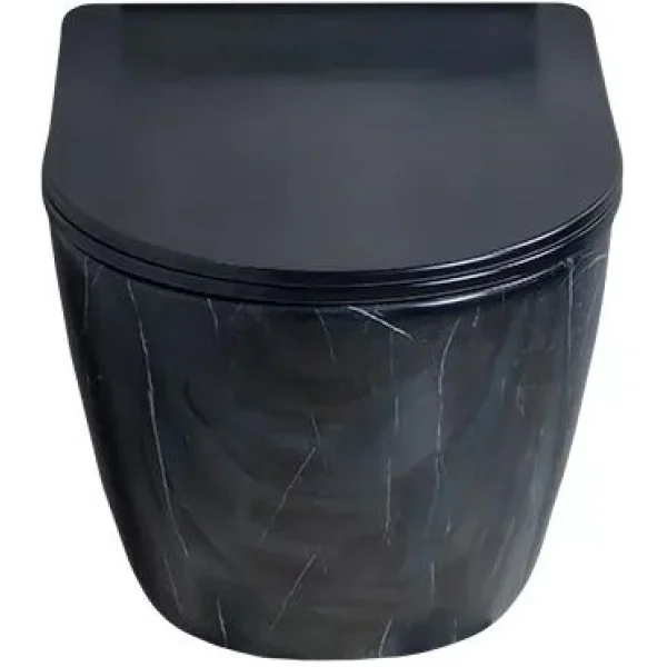 Унитаз подвесной GID Bs2198 безободковый, с сиденьем микролифт, черный мрамор