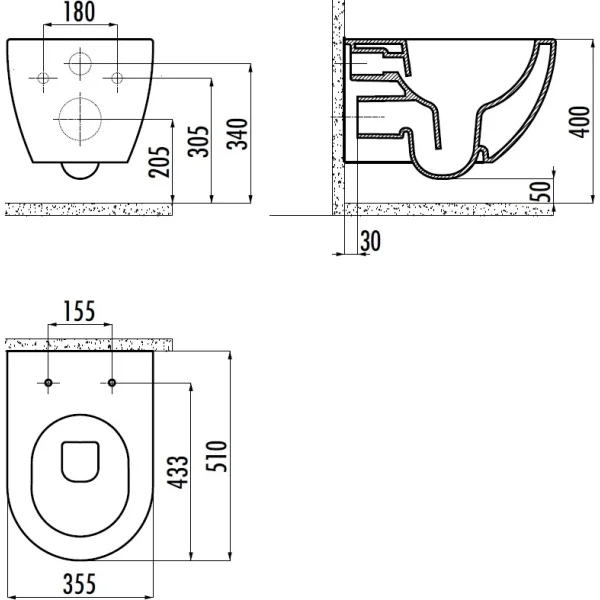 Унитаз подвесной Creavit Free FE322-00AM00E-0000 безободковый, с функцией биде, антрацит матовый