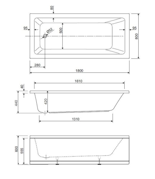 Акриловая ванна Cezares Plane Solo Mini PLANE SOLO MINI-180-80-42-W37 180x80 белый