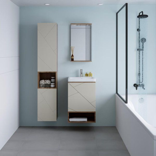 Комплект мебели для ванной Бриклаер КРИСТАЛЛ 50ZL, латте/дуб крафт табачный