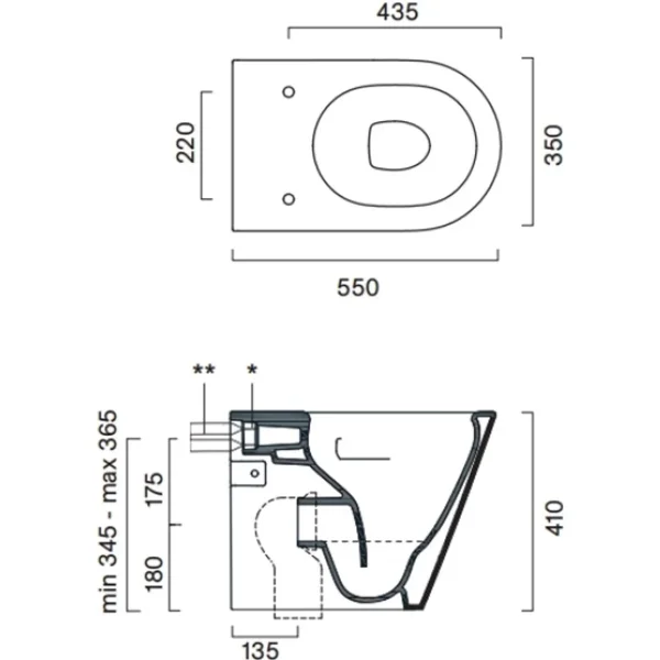 Унитаз приставной Catalano Zero 0114550001 безободковый, торнадо, белый глянец