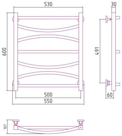Полотенцесушитель водяной Сунержа Ажур 00-0255-6050 600x500 без покрытия