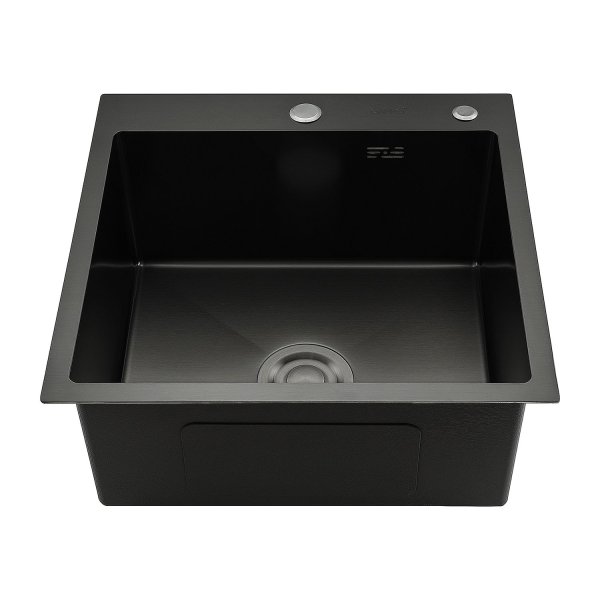 Мойка кухонная с коландером Gappo GSMQ50SP50TE-6MC 50х50 черный