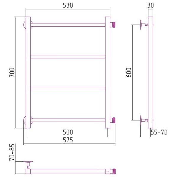 Полотенцесушитель водяной Стилье Версия-КБ 60х50 хром