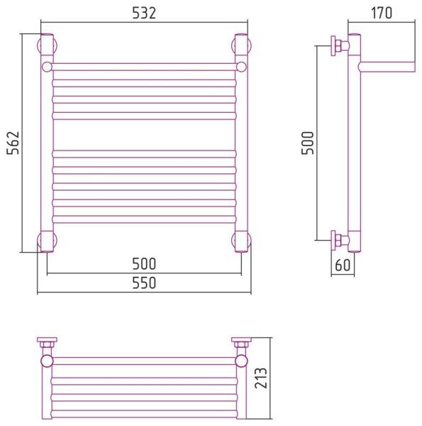 Полотенцесушитель водяной Сунержа Богема+ с 1 полкой 071-0223-5050 500x500 сатин