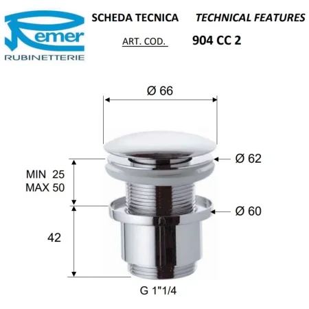 Донный клапан Remer 904CC2114NO