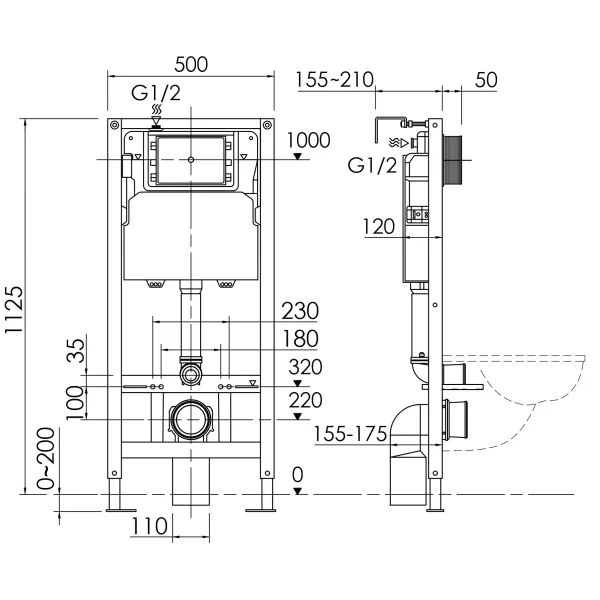 Инсталляция для унитаза Ceramica Nova Balance Circle CN121001MB с кнопкой смыва, черный матовый