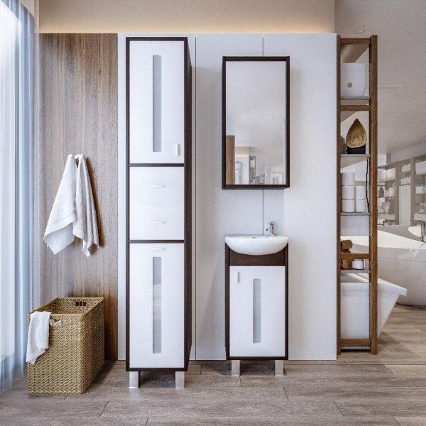 Зеркальный шкаф Бриклаер БАЛИ 40 см правый, венге/белый