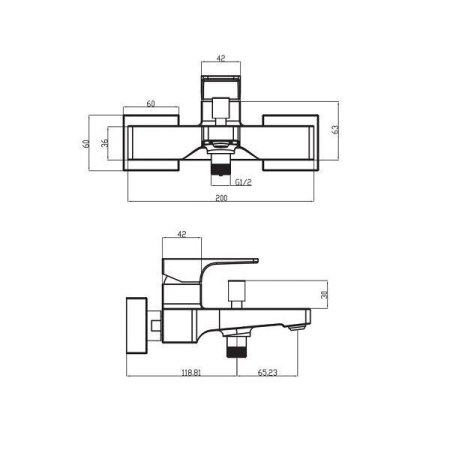 Смеситель Villeroy & Boch Architectura Square TVT12500100061 для ванны, хром