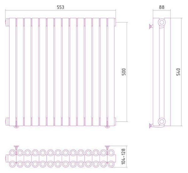 Дизайн-радиатор Сунержа Эстет 500х553 хром (14 секций) водяной