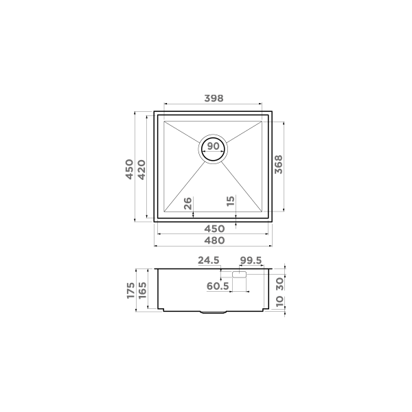 Кухонная мойка Omoikiri Kasen 48-26 INT GM нерж.сталь/вороненная сталь 4997058