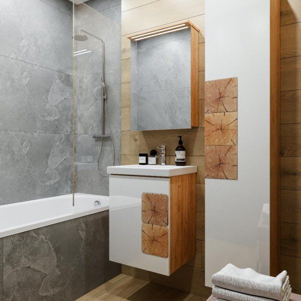 Зеркальный шкаф Бриклаер Форест 50 см, дуб золотой/антрацит