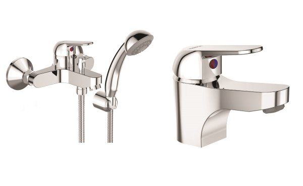 Набор Vidima FINE (BA384AA + BA388AA, смеситель для умывальника + смеситель для ванны/душа) (BA424AA)