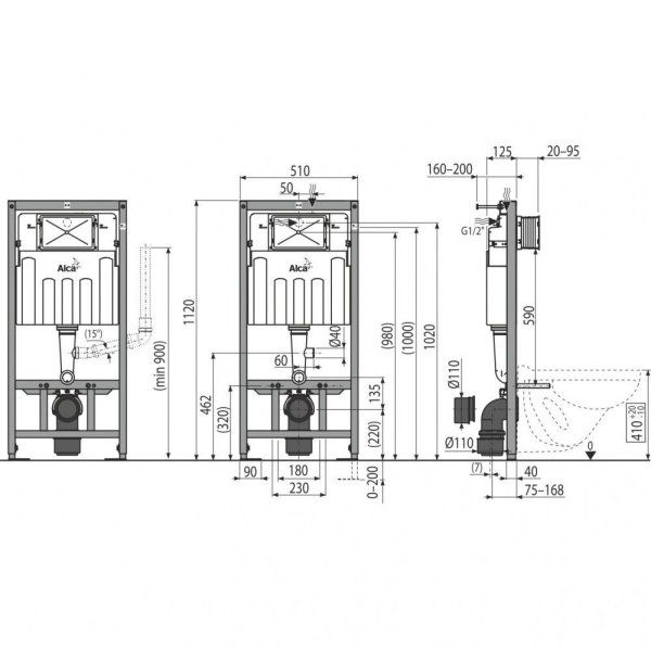 Система инсталляции для унитазов AlcaPlast Sadromodul AM101/1120V с возможностью вентиляции