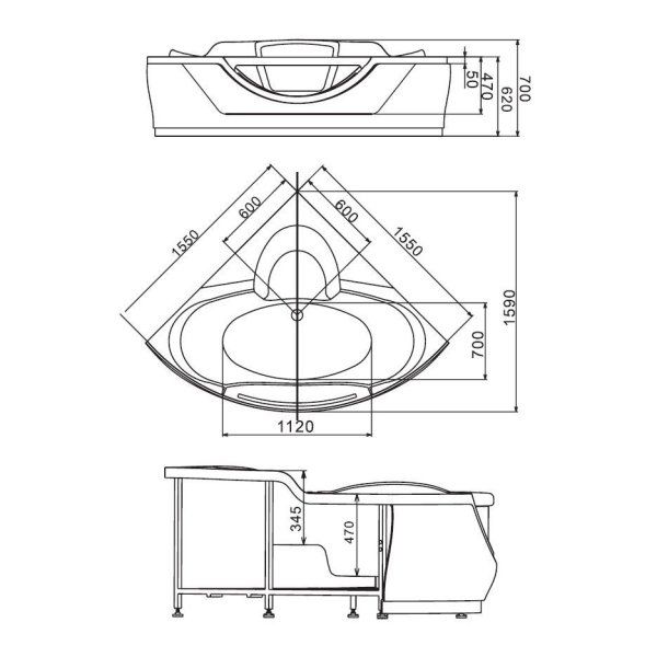 Акриловая ванна Gemy G9025 II O с гидромассажем