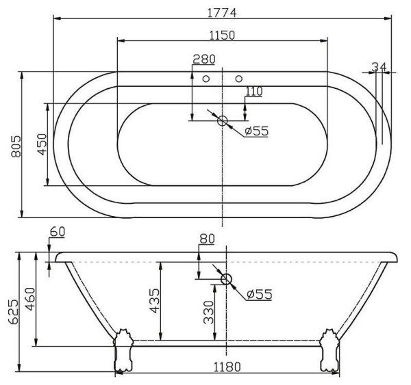 Акриловая ванна BelBagno BB21