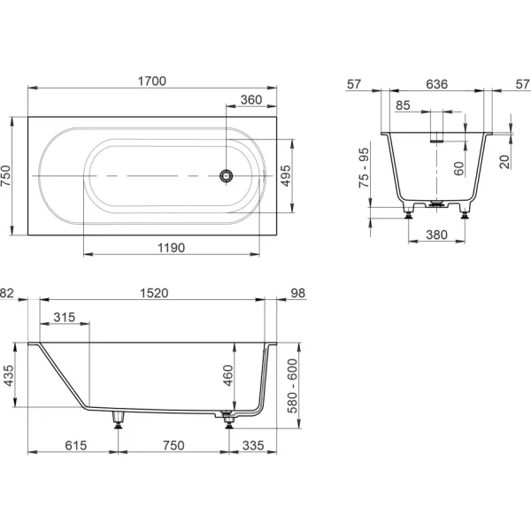 Ванна из литьевого мрамора Whitecross Gin 0217.170075.200 170x75 см, белый матовый