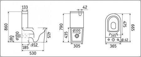 Унитаз напольный CeramaLux 2178, Бело-Глянцевый