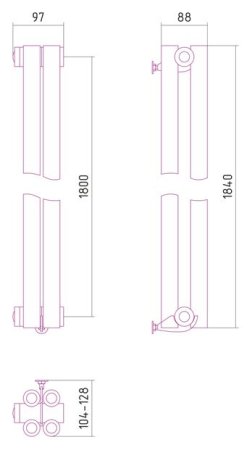 Дизайн-радиатор Сунержа Эстет 1800х97 хром (2 секции) водяной