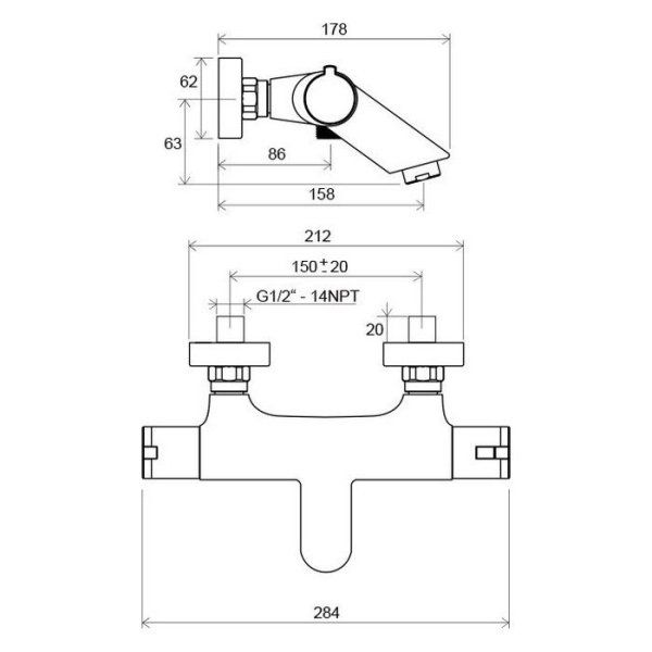 Смеситель Ravak Termo 300 TE 022.00/150 X070047 для ванны