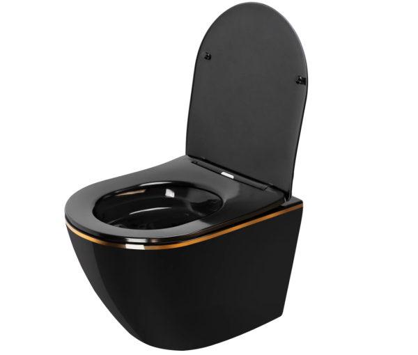 Подвесной унитаз REA CARLO BLACK MINI FLAT GOLD EDGE черный REA-C8800
