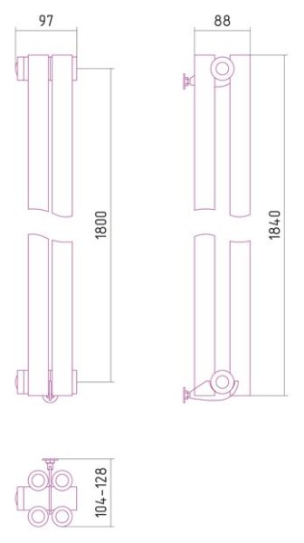 Дизайн-радиатор Сунержа Эстет 1800х97 хром (2 секции) водяной