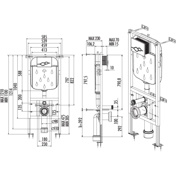 Инсталляция для унитаза Creavit FGR6003.00 сенсорная, питание от сети