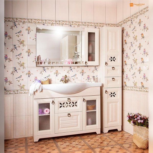 Зеркало со шкафчиком и балюстрадой Бриклаер КАНТРИ 115SB, бежевый дуб прованс