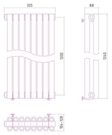 Дизайн-радиатор Сунержа Эстет 1200х325 хром (8 секций) водяной