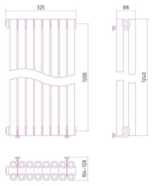 Дизайн-радиатор Сунержа Эстет 1200х325 хром (8 секций) водяной