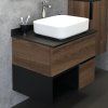Тумба-умывальник COMFORTY "Штутгарт-75" дуб тёмно-коричневый с черной столешницей c раковиной COMFORTY T-Y9378