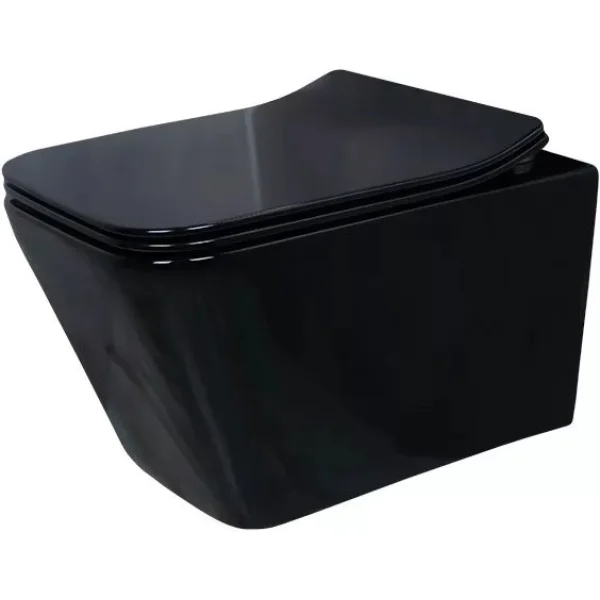 Унитаз подвесной GID Tr2144BL безободковый, с сиденьем микролифт, черный глянец