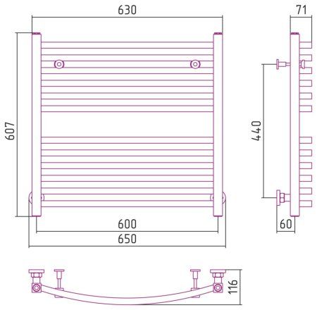 Полотенцесушитель водяной Сунержа Аркус 31-0251-6060 600x600 черный матовый