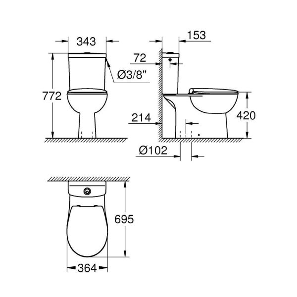 Унитаз-компакт Grohe Bau Ceramic 39346000 со смывным бачком, микролифт,  вертикальный выпуск