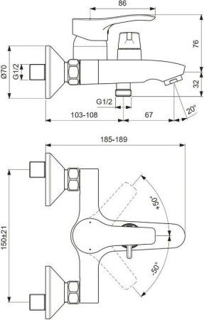 Смеситель для ванны Vidima Meloy, хром (BA411AA)