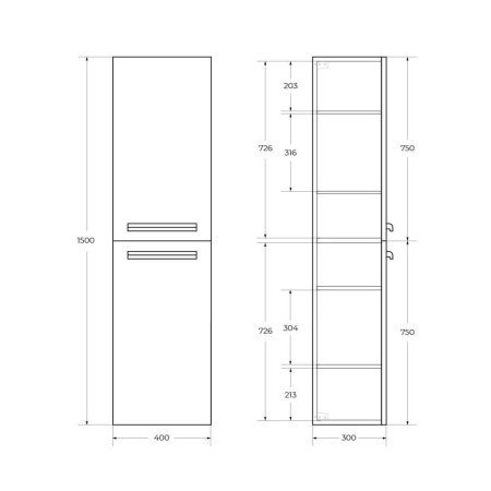 Шкаф-пенал Cezares Eco ECO-1500-2A-SC-BL Bianco Lucido
